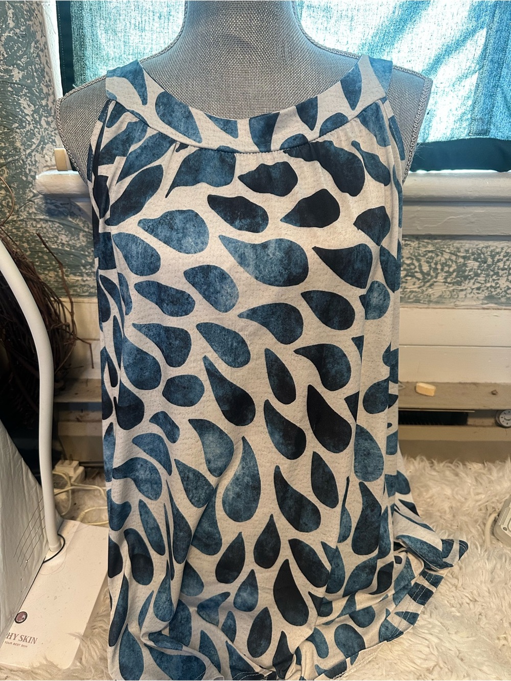 Lily Blue and Cream Patterned Tank Top
